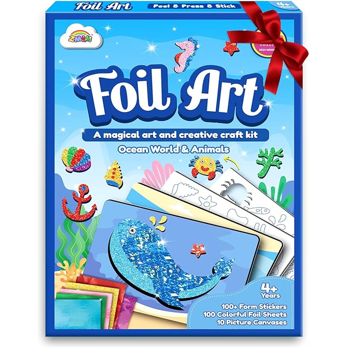 Foil Art Kit for Kids - Arts Crafts Fun Mess Free Activity, Gifts for Ages 4 5 6 7 8 9 Girls Boys, Crafts for Kids Creative Birthday Easter Basket Stuffers Gifts Toys (Ocean)