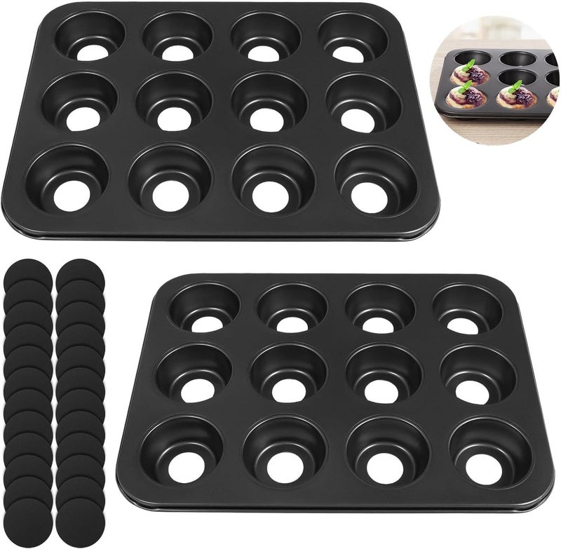 2-Pack Mini Cheesecake Pans, 12-Cavity Non-Stick Muffin Trays with Removable Base, 13.8×10.4, Carbon Steel - Image 1