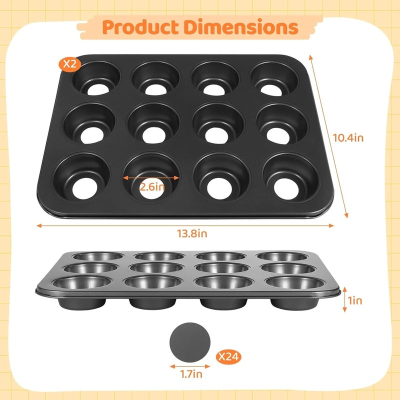 2-Pack Mini Cheesecake Pans, 12-Cavity Non-Stick Muffin Trays with Removable Base, 13.8×10.4, Carbon Steel - Image 4