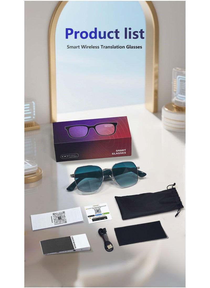 Ai Translation Bluetooth Glasses Multi-Language Real-Time Translation Glasses Listen To Music And Make Calls Smart Uv-Proof Sunglasses