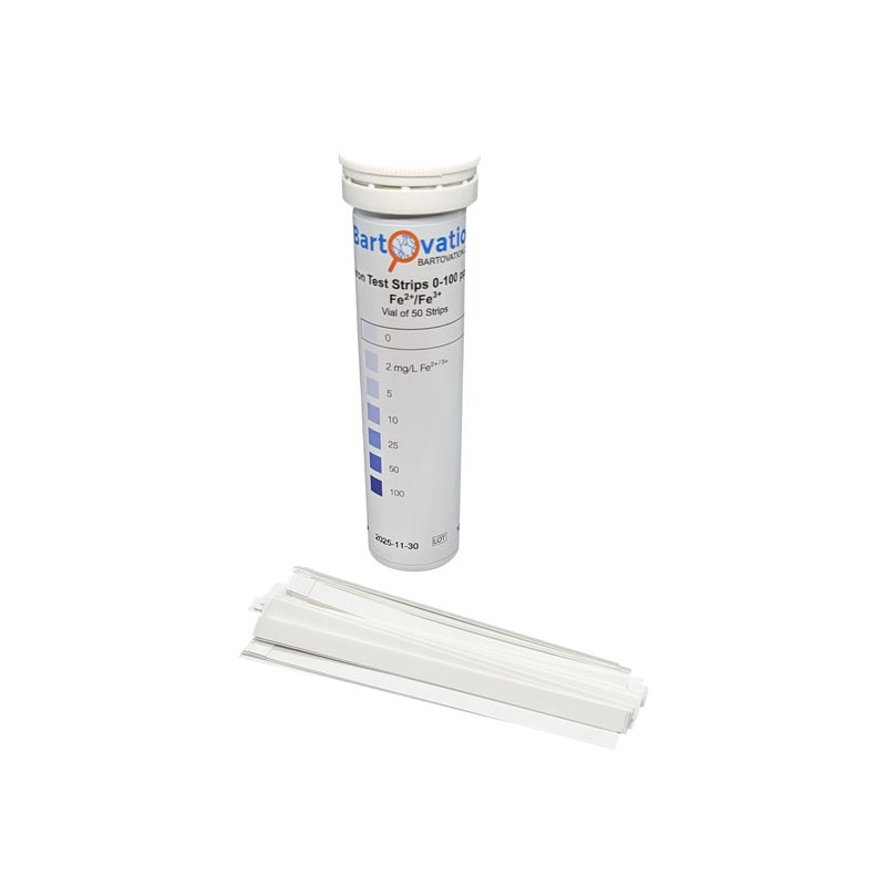 Bartovation Iron Test Strips, 0-100 ppm [Vial of 50 Strips] for Measuring Free Soluble Iron (Fe2+ and Fe3+) - Image 1