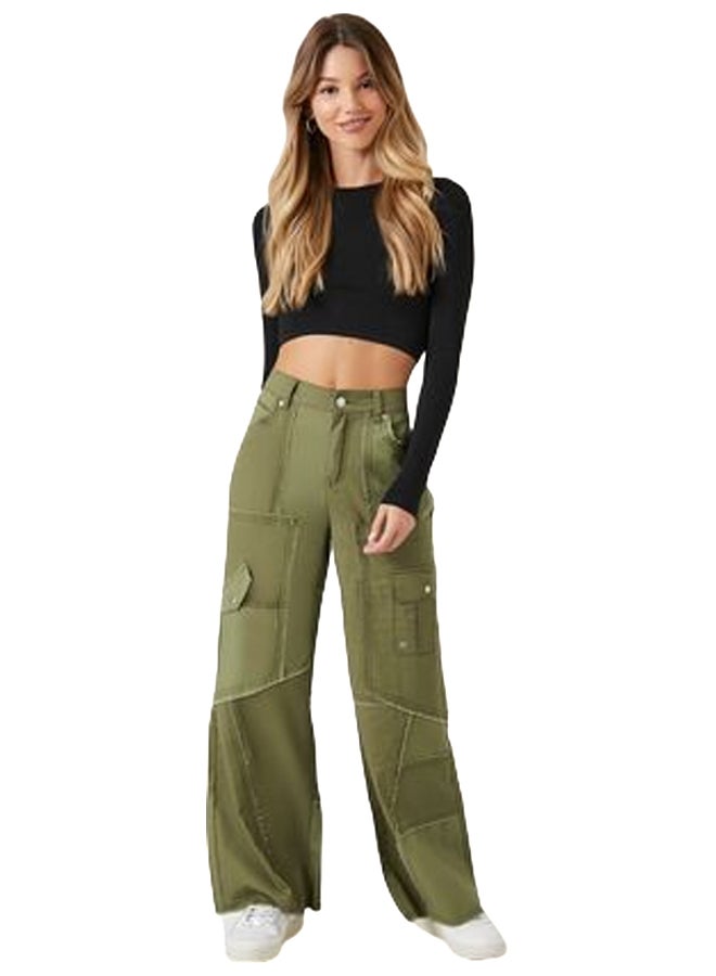 FOREVER 21 Raw-Cut Wide-Leg Cargo Pants - Image 1