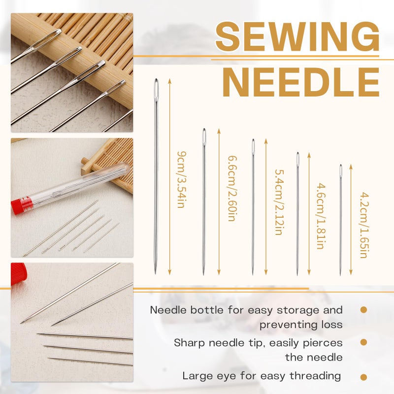 SHWAKK 37 PCS Big Eye Steel Sewing Needles Kit, Steels Needle for Hand Sewing with Thimble, Threader, Thread Rippers for Beginner Traveler and Clothing Repair - Image 5