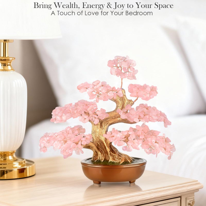 MASGEMES Rose Quartz Crystal Tree Bonsai, Handmade (360 Large Beads) Gemstone Tree of Life Gift for Women Chakra Energy for Home Decor, Office Decor,Healing Crystal Money Tree 8'' - Image 5