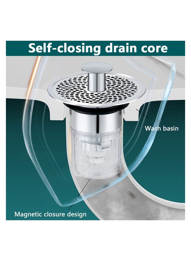 3PCS Universal Pop Up Bathroom Sink Stopper Set 2 in 1 Leak Proof Drain Plug for 1.3 to 1.57 inch Sink Filters  - Image 3