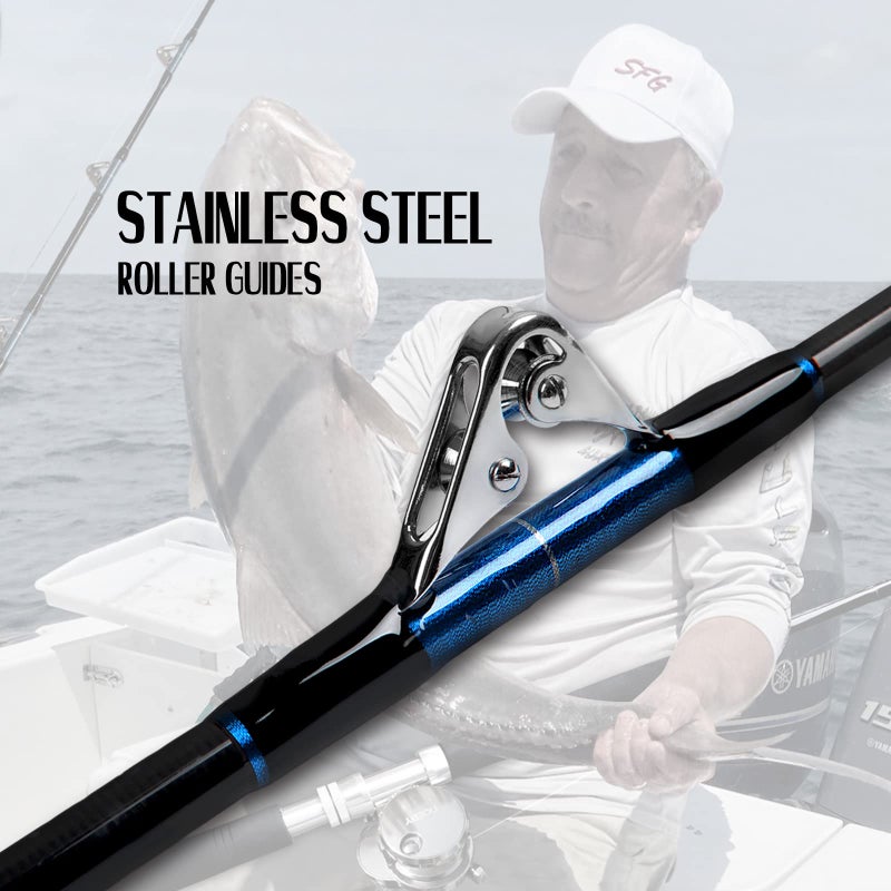 Fiblink Saltwater Offshore Heavy Trolling Fishing Rod Big Game Conventional Boat Fishing Roller Rod Pole with All Roller Guides (2-Piece,6-Feet,30-50lb) - Image 3