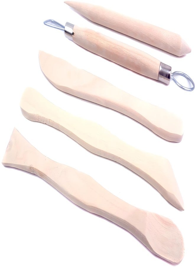 Magikon 5pcs Wooden Mini Modeling Tools, Clay Sculpture Tools for Cutting, Carving and Smoothing - Image 1