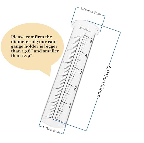 Mateda 5" Capacity Rain Gauge Glass Replacement Tube, Lip Design, Great for Yard Garden Outdoor Home (1 Pack) - Image 4