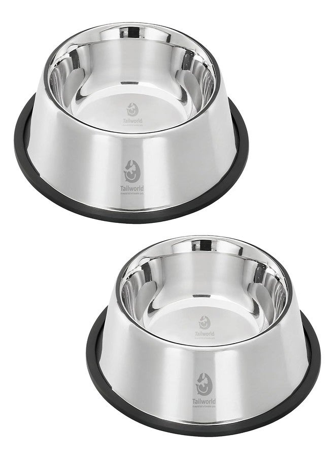 Tailworld Feeding Bowl 240 ml | Stainless Steel | for Dogs & Cats | Durable & Lightweight Feel | Scratch and Rust-Free | Non-Slip Ring at The Base | Pack of 2 | 240ml Each - Image 1