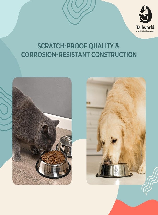 Tailworld Feeding Bowl 240 ml | Stainless Steel | for Dogs & Cats | Durable & Lightweight Feel | Scratch and Rust-Free | Non-Slip Ring at The Base | Pack of 2 | 240ml Each - Image 4
