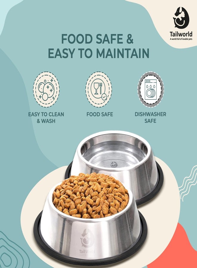 Tailworld Feeding Bowl 240 ml | Stainless Steel | for Dogs & Cats | Durable & Lightweight Feel | Scratch and Rust-Free | Non-Slip Ring at The Base | Pack of 2 | 240ml Each - Image 2