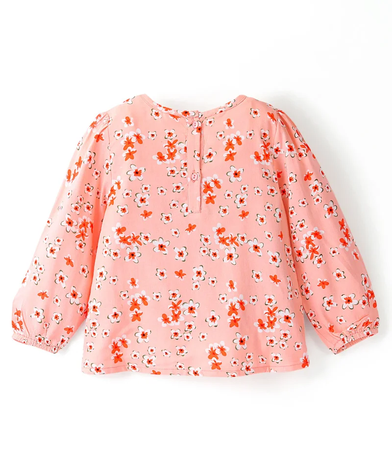 babyhug Babyhug Rayon Woven Full Sleeves Floral Print Top - Orange