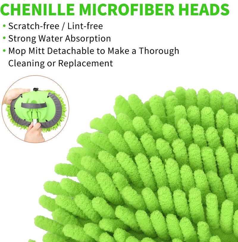 Wontolf 62'' Car Wash Brush with Long Handle Chenille Microfiber Car Wash Mop Car Washing Brush Cleaning Kit Car Wheel Tire Brush Microfiber Towels Cleaning Cloth for Cars RV Truck Boat 9PCS Solid anti-deform - Image 4