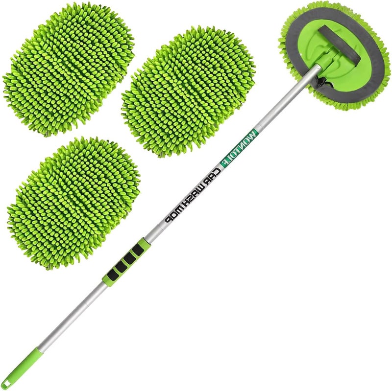 Wontolf 62'' Car Wash Brush with Long Handle Chenille Microfiber Car Wash Mop Car Washing Brush Cleaning Kit Car Wheel Tire Brush Microfiber Towels Cleaning Cloth for Cars RV Truck Boat 9PCS Solid anti-deform - Image 1