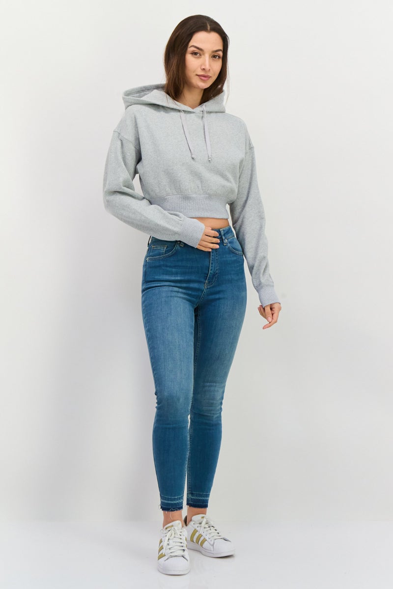 NIA Women Heather Crop Hooded Sweatshirt, Light Grey - Image 4