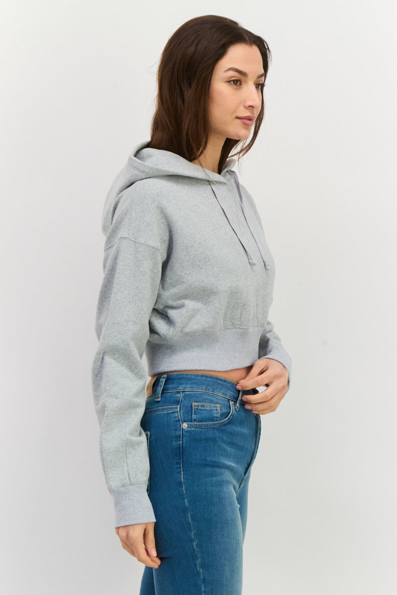 NIA Women Heather Crop Hooded Sweatshirt, Light Grey - Image 3