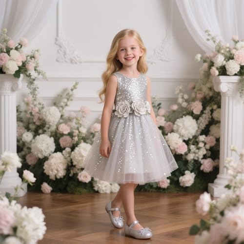 Otter MOMO Toddler Flower Girl Dress Silver Shoes Size 12 Ballerina Flats School Party Wedding Shoes - Image 2