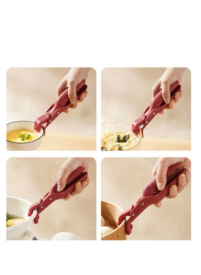 Anti-scald Clip Silicone Kitchen Anti Scald Plate Bowl Dish Pot Holder Anti-hot Clip Lifter Kitchen Accessories Gadget Tongs Gripper Silicone (1-Pack Red)