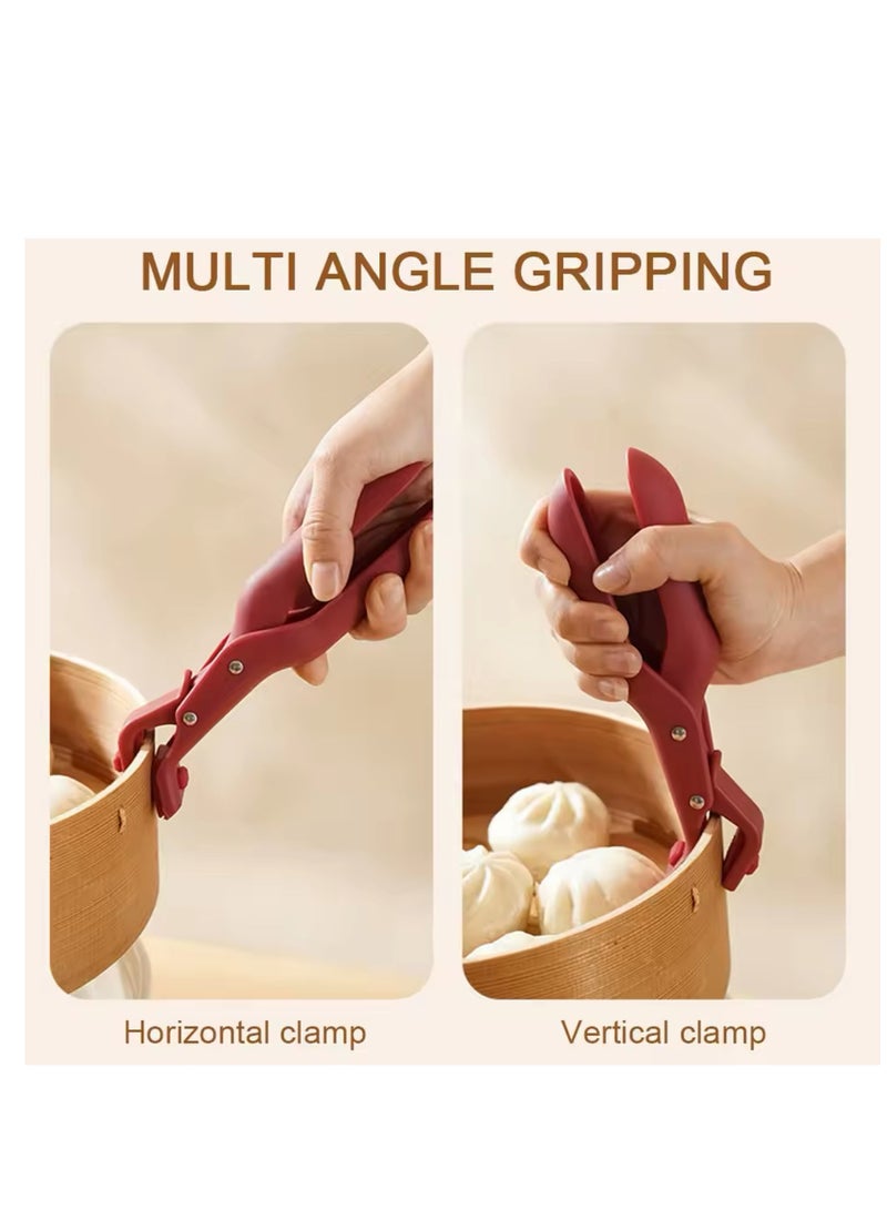 Anti-scald Clip Silicone Kitchen Anti Scald Plate Bowl Dish Pot Holder Anti-hot Clip Lifter Kitchen Accessories Gadget Tongs Gripper Silicone (1-Pack Red)