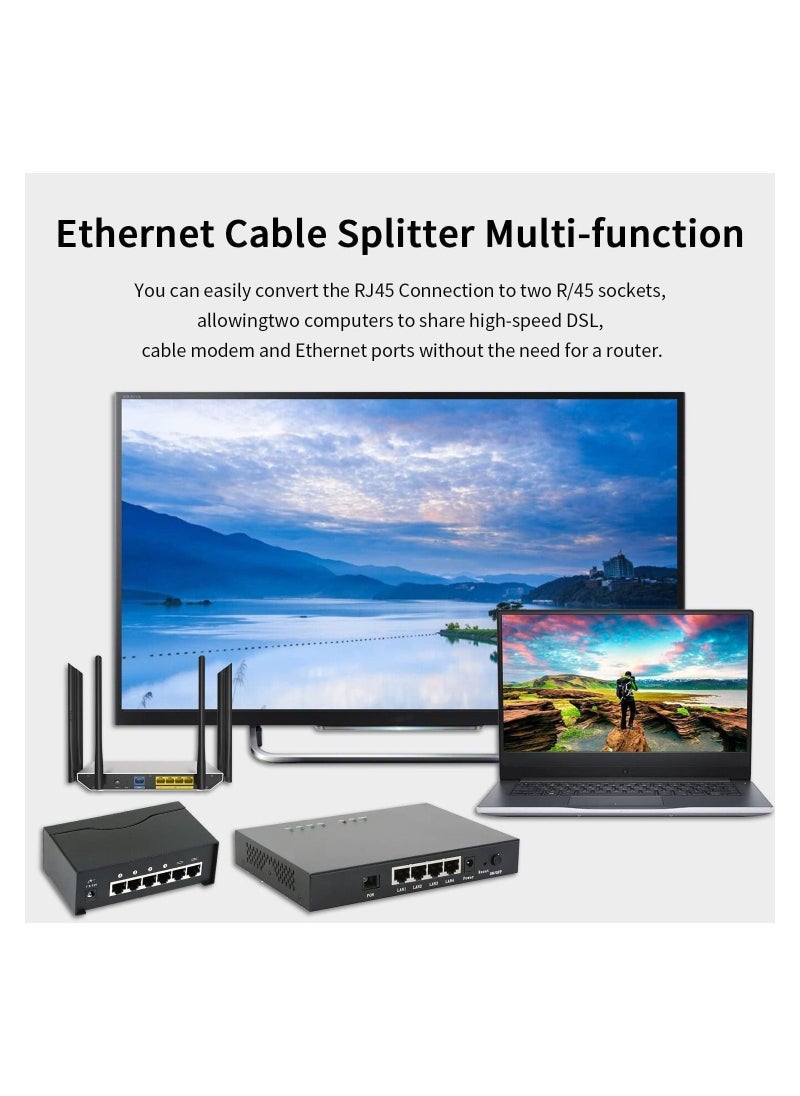 Y&D - 2 Pcs RJ45 Splitter Ethernet, Ethernet Port Splitter, 1 Male to Female Adapter for Cat 5/CAT 6 LAN Cable Extender Surf Online at The Same time 30cm - Image 1