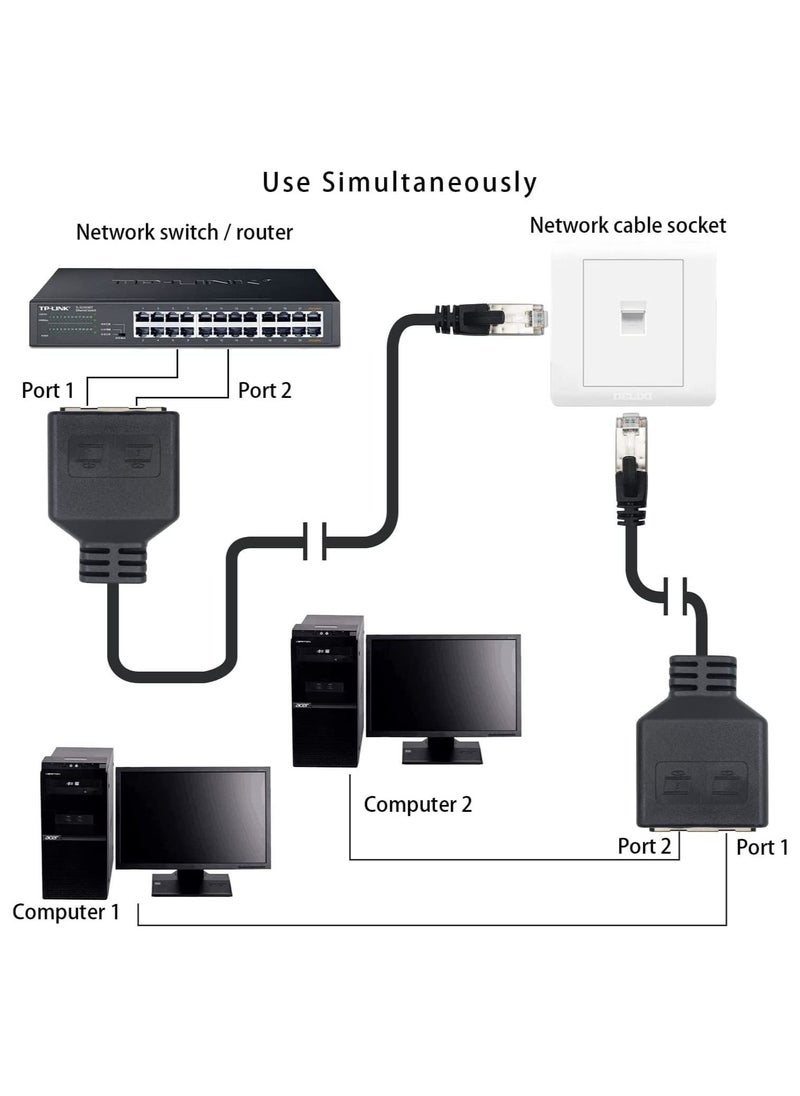 Y&D - 2 Pcs RJ45 Splitter Ethernet, Ethernet Port Splitter, 1 Male to Female Adapter for Cat 5/CAT 6 LAN Cable Extender Surf Online at The Same time 30cm - Image 1