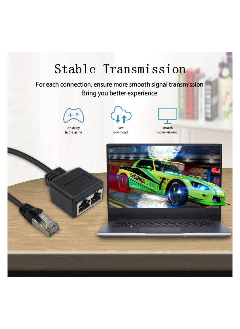 Y&D - 2 Pcs RJ45 Splitter Ethernet, Ethernet Port Splitter, 1 Male to Female Adapter for Cat 5/CAT 6 LAN Cable Extender Surf Online at The Same time 30cm - Image 1