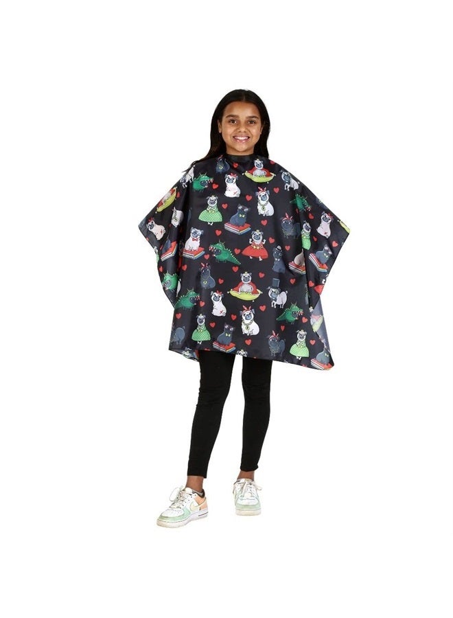 Plum Hill Kids Size Pug Barber Cape For Hair Cutting at Home or Professional Salon, Barber Shop Hair Cutting Cape Adjustable Neck with Plastic Snaps, Big Girl - Image 1