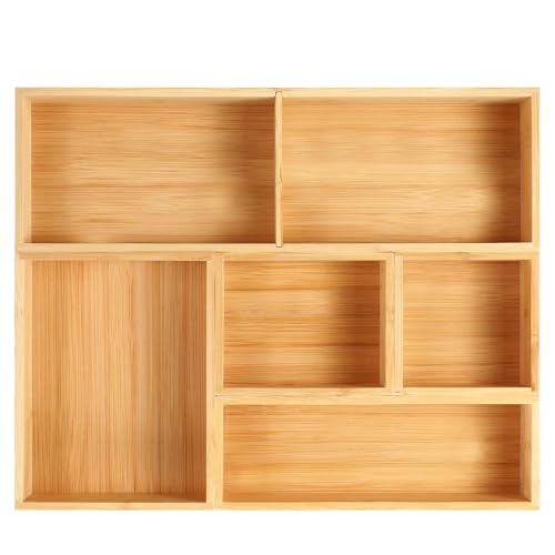 Fabsome Bathroom Drawer Organizer, Bamboo Box Bin for Junk Vanity Desk Makeup Drawer, Small Wooden Container Tea Storage Organization Tray for Kitchen Office, Set of 5 - Image 1
