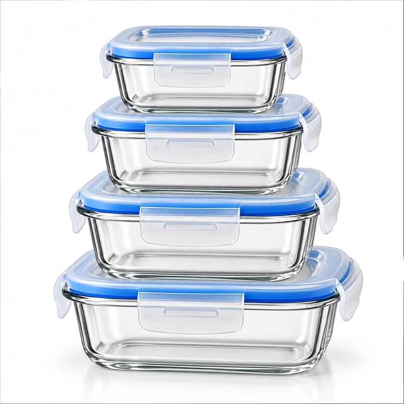 Cuisine Art Cuisine Art Jura High Borosilicate Glass Square Food Container Set with PP Lid, 4 Pieces (300, 500, 800, 1200ml)