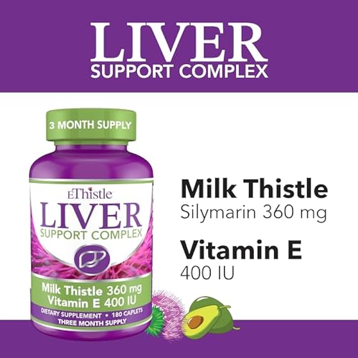 EThistle Liver Wellness Dietary Supplement, Milk Thistle & Vitamin E Liver Health Formula, Caplets 180 Count - Image 2