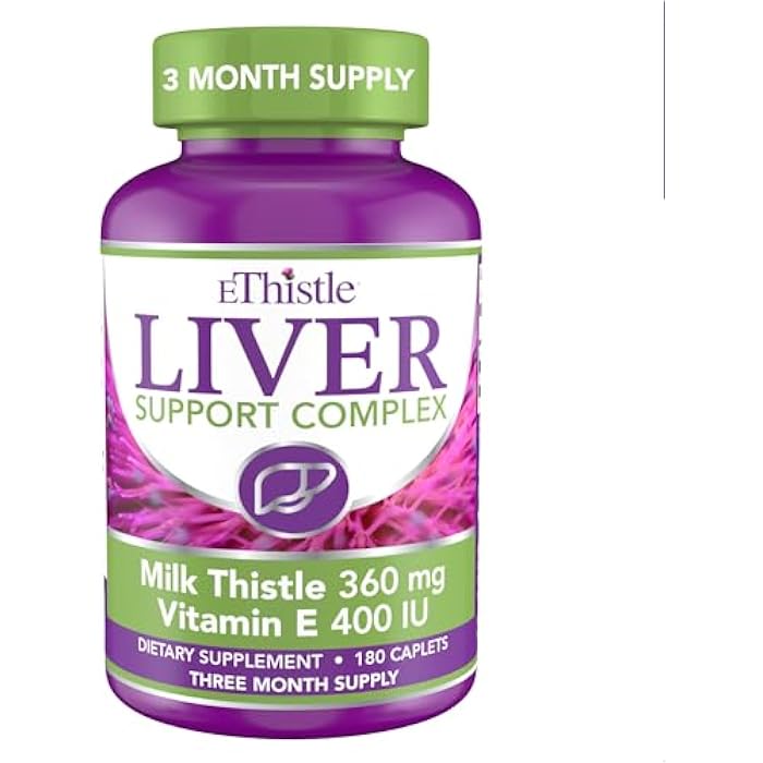 EThistle Liver Wellness Dietary Supplement, Milk Thistle & Vitamin E Liver Health Formula, Caplets 180 Count - Image 1