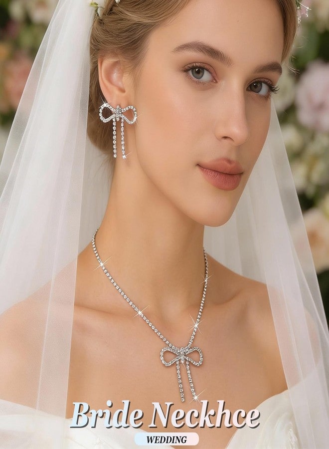 Dcfywl731 Bow Jewelry Set for Women Sparkly Rhinestone Bowknot Pendant Necklace Earrings Set Prom Party Christmas 2025 Jewelry Gifts - Image 3