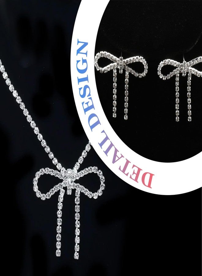 Dcfywl731 Bow Jewelry Set for Women Sparkly Rhinestone Bowknot Pendant Necklace Earrings Set Prom Party Christmas 2025 Jewelry Gifts - Image 5