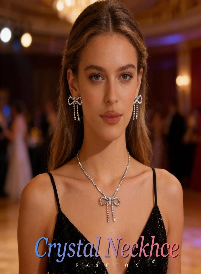 Dcfywl731 Bow Jewelry Set for Women Sparkly Rhinestone Bowknot Pendant Necklace Earrings Set Prom Party Christmas 2025 Jewelry Gifts - Image 4