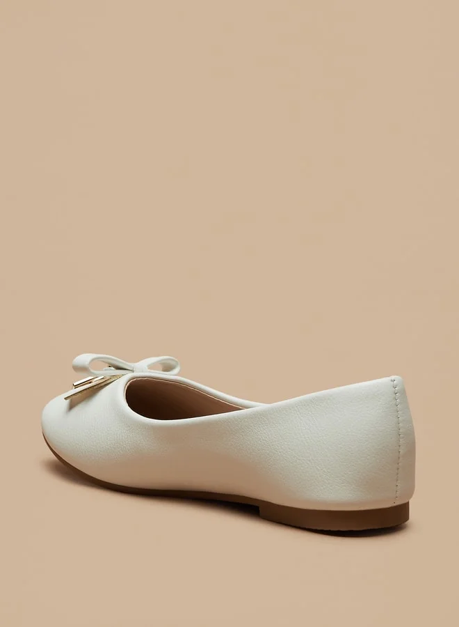 Flora Bella By Shoexpress Girls Solid Slip-On Ballerina Shoes With Bow Detail And Metal Accent