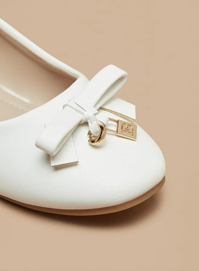 Flora Bella By Shoexpress Girls Solid Slip-On Ballerina Shoes With Bow Detail And Metal Accent