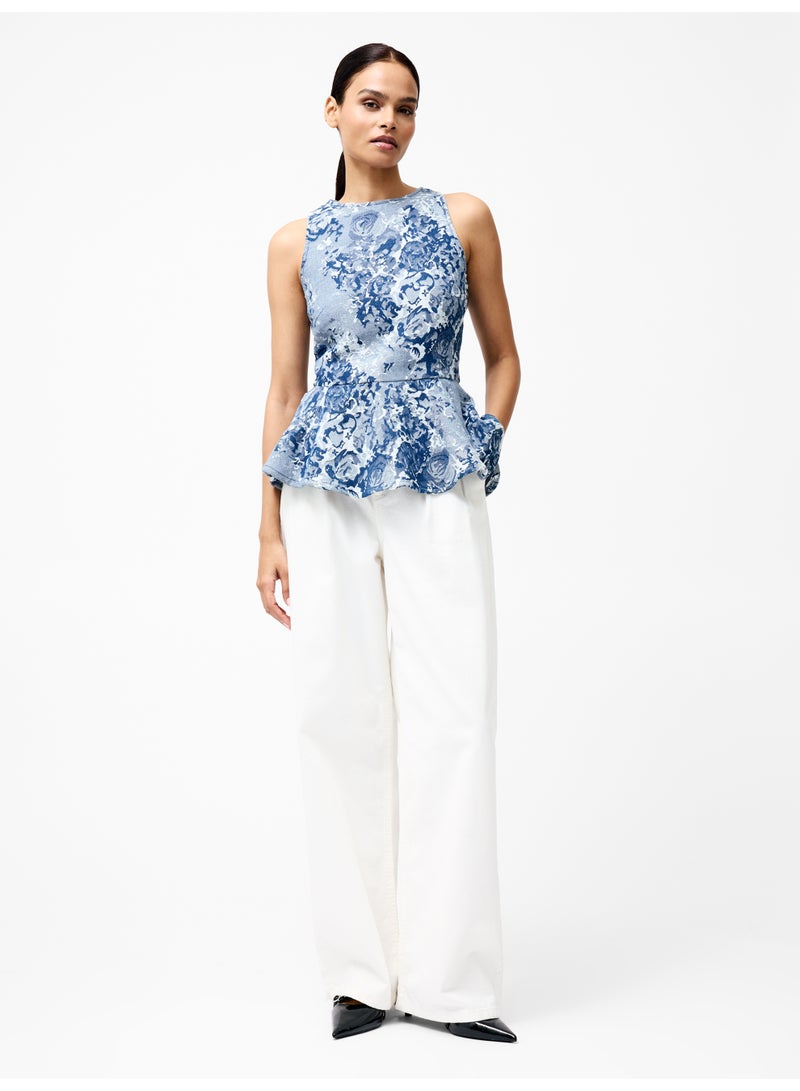 French Connection Charlotte Denim Jacquard Peplum Top - Image 4