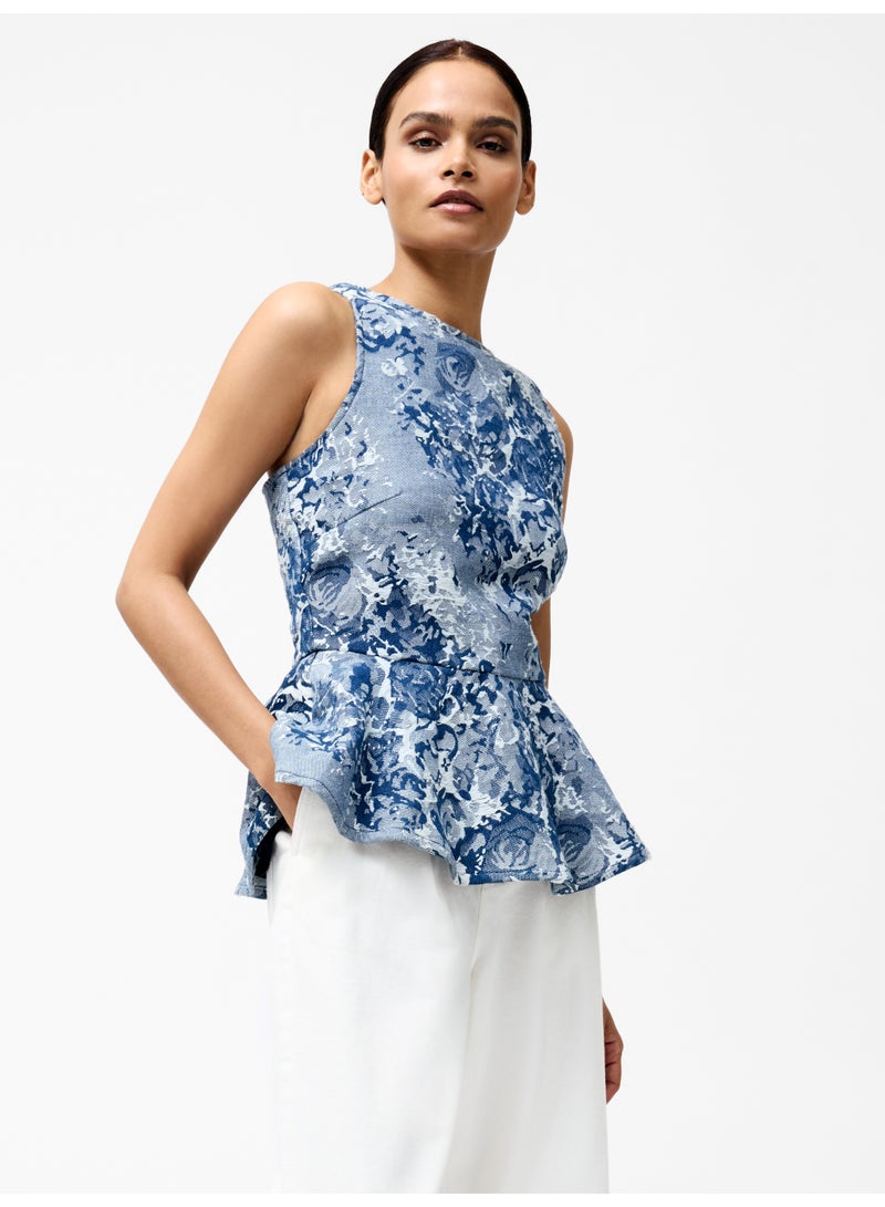 French Connection Charlotte Denim Jacquard Peplum Top - Image 2
