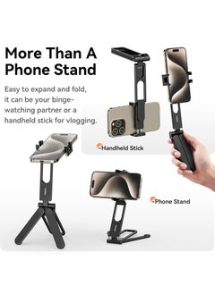 Ulanzi ULANZI MA26 Foldable Phone Tripod - Pocket Cell Phone Vlog Video Tripod Handle Aluminium Smartphone Desk Stand 2 Cold Shoe Small Size All in One Lightweight Portable Vlog Stick for iPhone Samsung  - Image 3