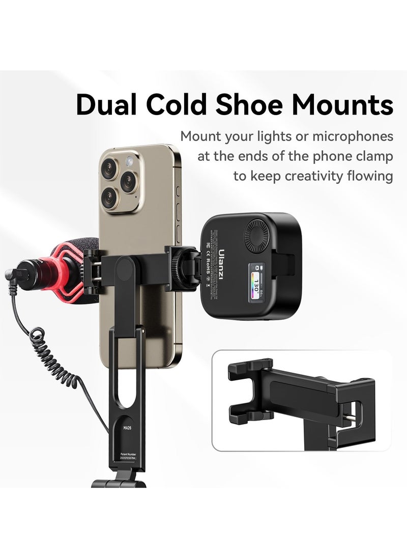 Ulanzi - ULANZI MA26 Foldable Phone Tripod - Pocket Cell Phone Vlog Video Tripod Handle Aluminium Smartphone Desk Stand 2 Cold Shoe Small Size All in One Lightweight Portable Vlog Stick for iPhone Samsung - Image 1