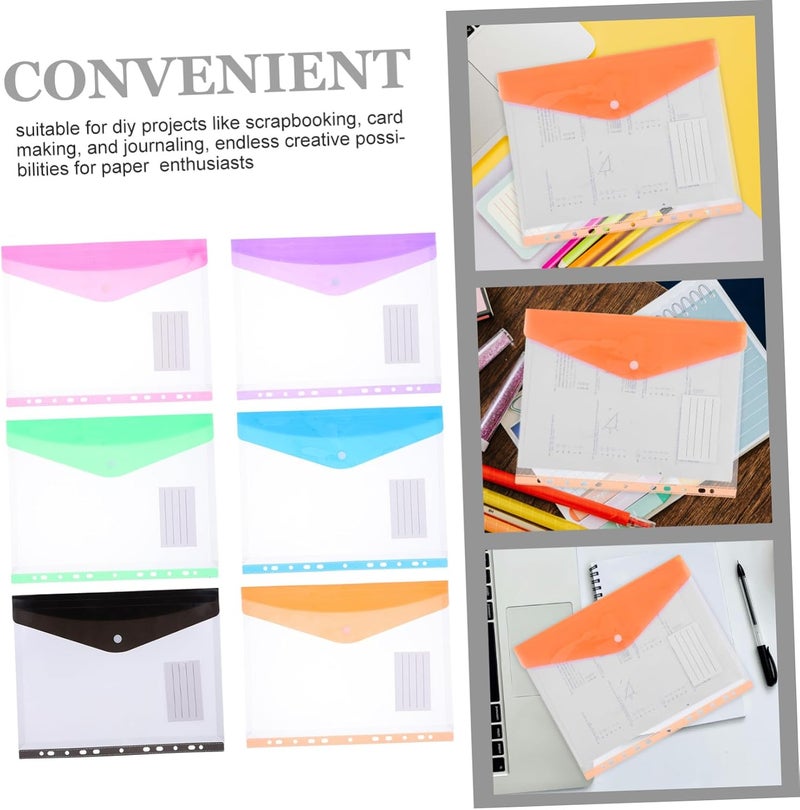 Uonlytech 6Pcs Color File Folder Plastic Binder Pockets Snap Button for A4 Documents for Students and Office Organization - Image 3