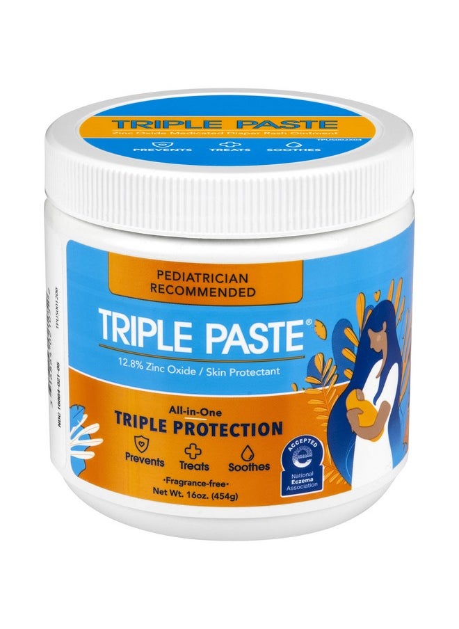 Triple Paste Diaper Rash Cream For Baby - 16 Oz Tub - Zinc Oxide Ointment Treats, Soothes And Prevents Diaper Rash - Pediatrician-Recommended Hypoallergenic Formula With Soothing Botanicals  - Image 1