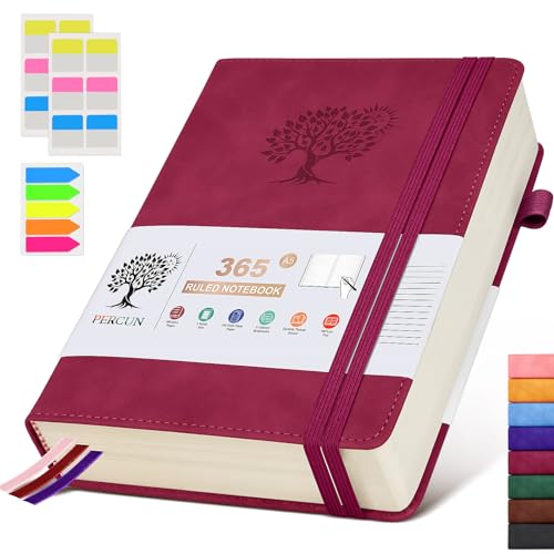 PERCUN A5 Lined Journal Notebook - 365 Page Leather Journals for Writing Women & Men，Hardcover Notebook with 100Gsm Thick Pages，Daily Diary for Travel, Work，School，Note Taking，College Ruled (5.9" x 8.5") - Image 1