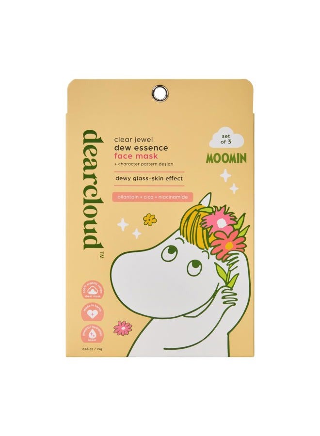 dearcloud x Moomin Clear Jewel Dew Essence Face Mask, Korean Sheet Mask - Allantoin, Niacinamide & Cica (3 Pack) - Image 1