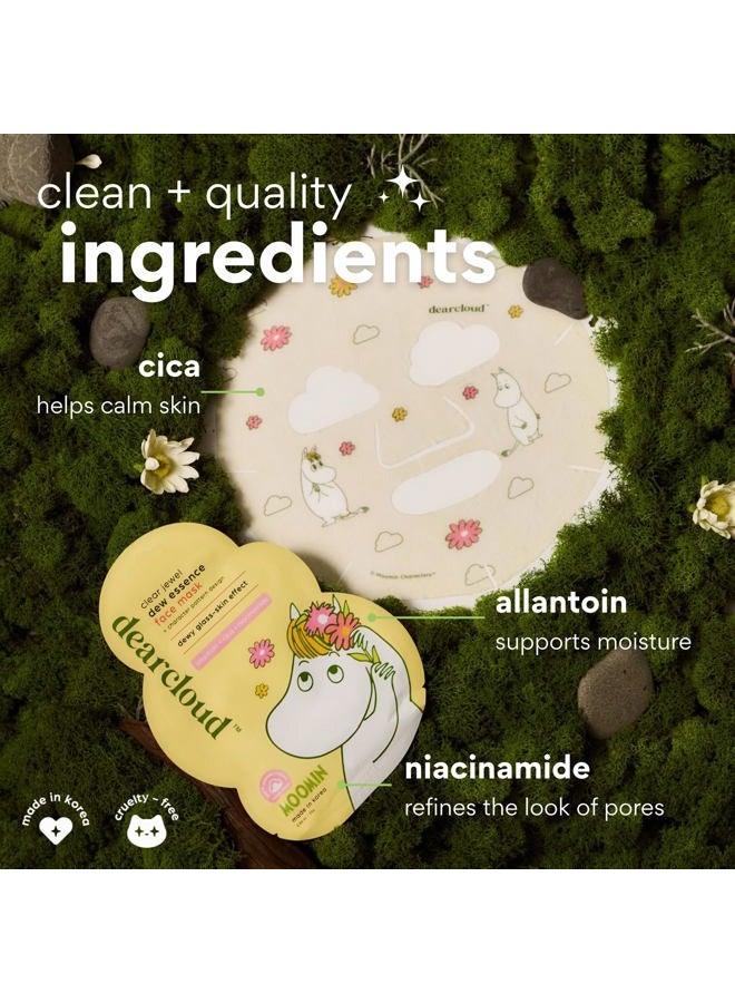 dearcloud x Moomin Clear Jewel Dew Essence Face Mask, Korean Sheet Mask - Allantoin, Niacinamide & Cica (3 Pack) - Image 2
