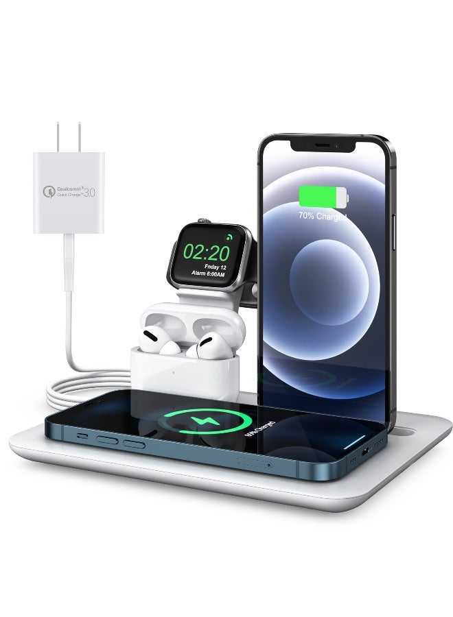 INGUNAR Wireless Charging Station, Multi-Device Wireless Charging, 15W Fast Charging Gear, Wireless Charger for iPhone, Apple Watch, Airpods and Other Smartphones - Black