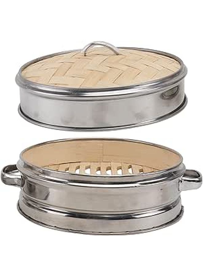 18cm Stainless Steel Double Handle Steamer Basket With Lid For Dumplings Buns Home Cooking - Image 1