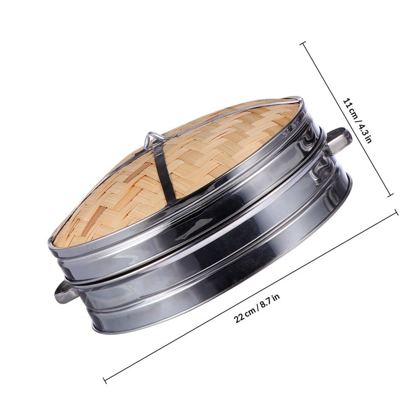 18cm Stainless Steel Double Handle Steamer Basket With Lid For Dumplings Buns Home Cooking - Image 3