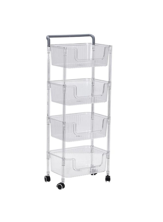 حامل تخزين أكريليك مضلع بأربعة أرفف مزود بعجلات لسهولة النقل. متعدد الاستخدامات:  للفواكه والخضراوات لتخزين البرطمانات والزيوت لتخزين المناشف والشامبو لتخزين الكتب والألعاب لتخزين المطهرات ومستلزمات التنظيف - Image 3