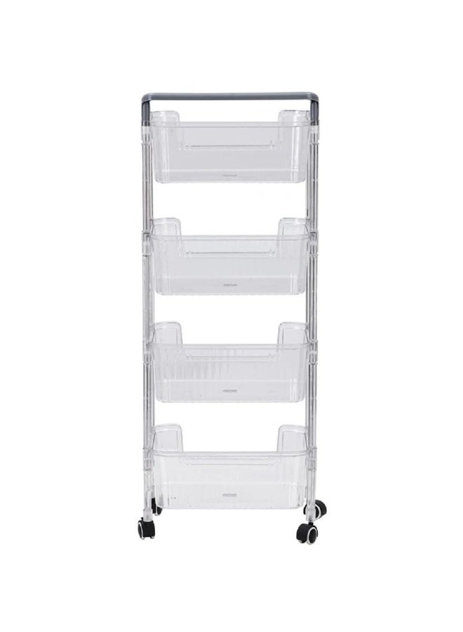 حامل تخزين أكريليك مضلع بأربعة أرفف مزود بعجلات لسهولة النقل. متعدد الاستخدامات:  للفواكه والخضراوات لتخزين البرطمانات والزيوت لتخزين المناشف والشامبو لتخزين الكتب والألعاب لتخزين المطهرات ومستلزمات التنظيف - Image 4